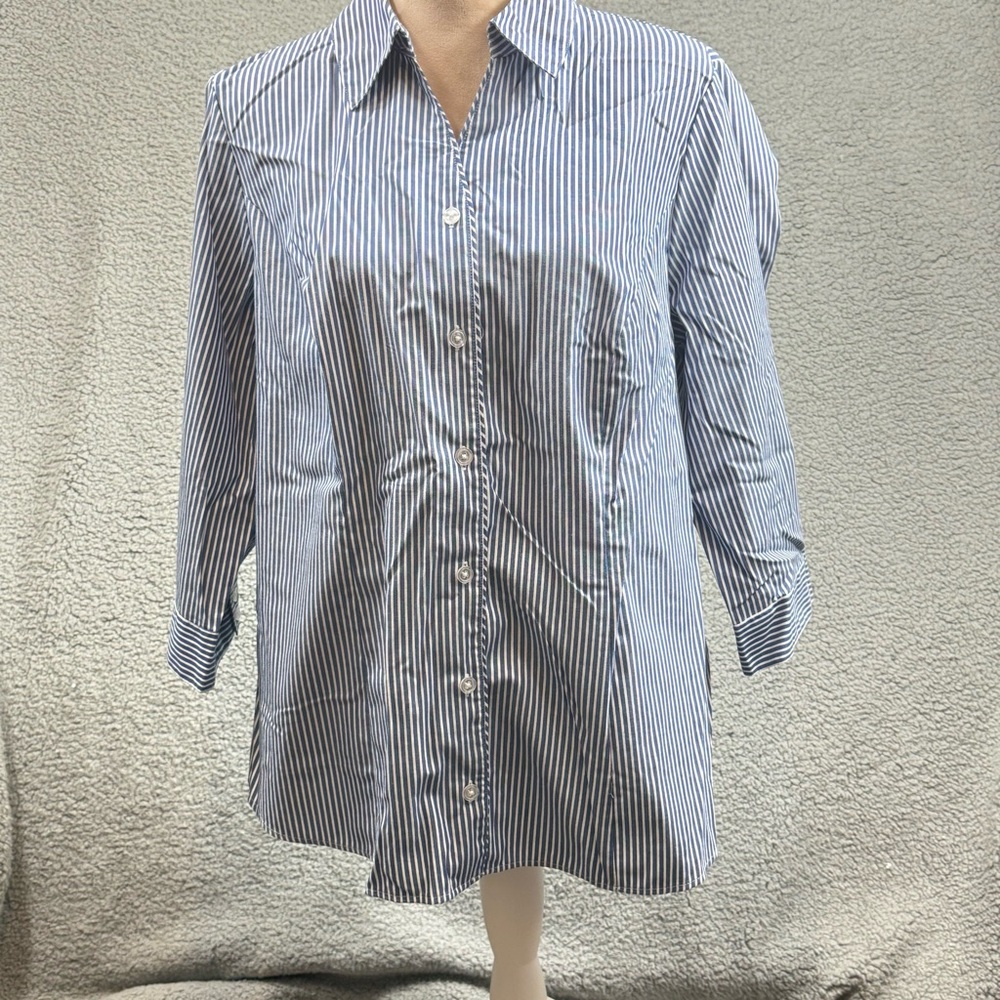 CJ Banks Blue‎ and White Stripe Button-Up Shirt